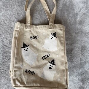 Cute Halloween Ghost Canvas Tote Bag - Cream with Black & White Print